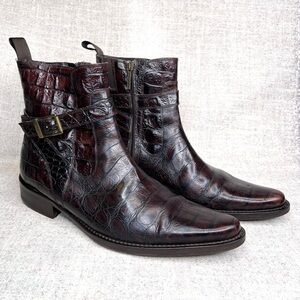 Donald J. Pliner Made in Italy mens leather ankle boots sz 10.5 Croc embossed